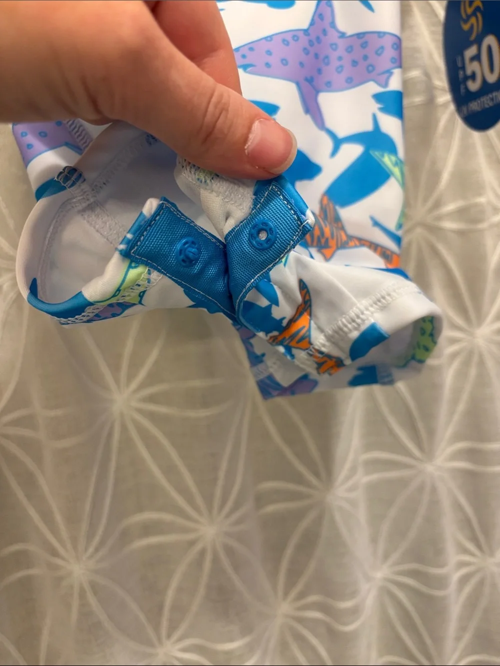 Sol Borne Baby Rashguard Romper with Colorful Shark Print